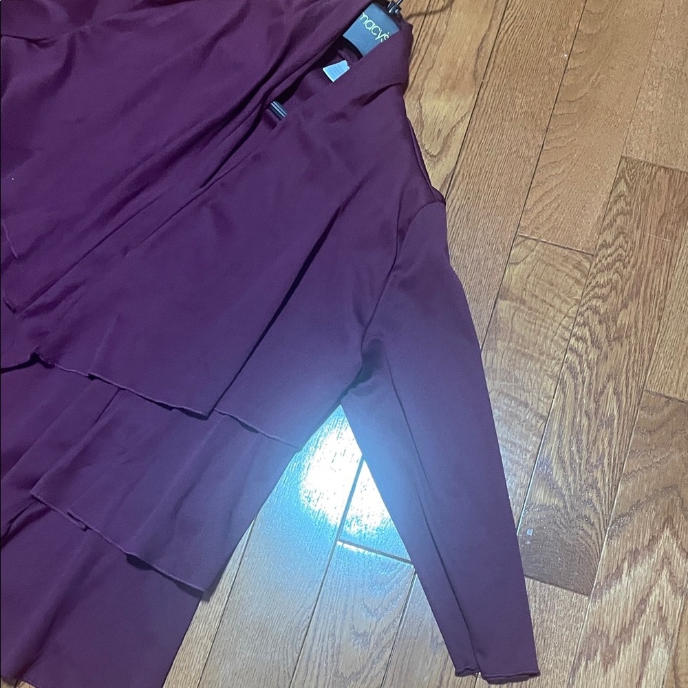 Macy's Draped Ruffle-Front Cardi in Deep Wine - Picture 3 of 6